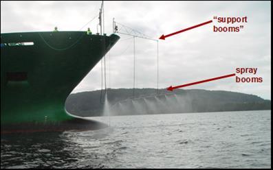 Spraysystem for påføring av dispergeringsmidler fra båt i isfylte og kystnære farvann er også utviklet i Norge, og ble testet ut under et feltforsøk i den marginale issonen i Barentshavet i 2009, se