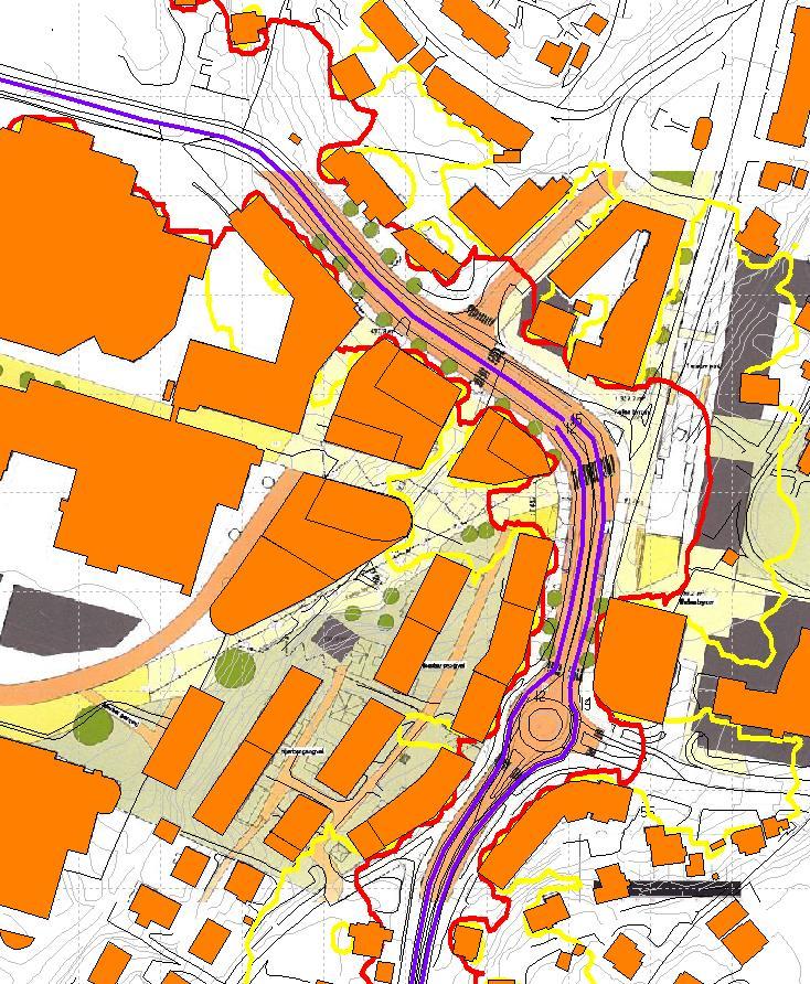 VEDLEGG D: KARTLEGGING AV STØYKOTER, 4 METER BEREGNINGSHØYDE, SITUASJON ETTER UTBYGGING Figur 6: Beregning av støykoter for situasjon etter utbygging, fremskrevet