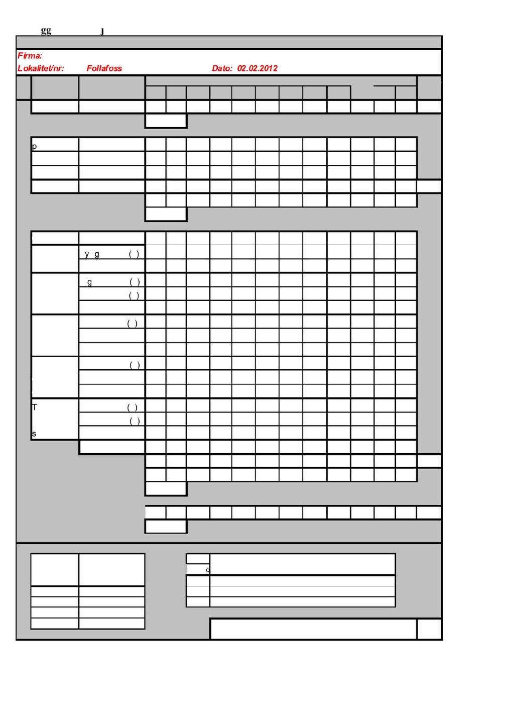 Vedlegg 5: Prøveskjema HAVBRUKSTJENESTENAS Firma: SalMar Follasmolt Settefisk AS AS Lokalitet/nr: Follafoss Dato: 02.02.202 Gr.