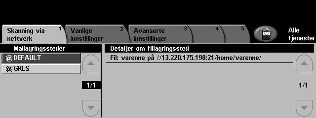 5 Skanne via nettverket Skanning via nettverk Det er to viktige informasjonsområder i kategorien Skanning via nettverk: Mallagringssteder og Detaljer om fillagringssted.
