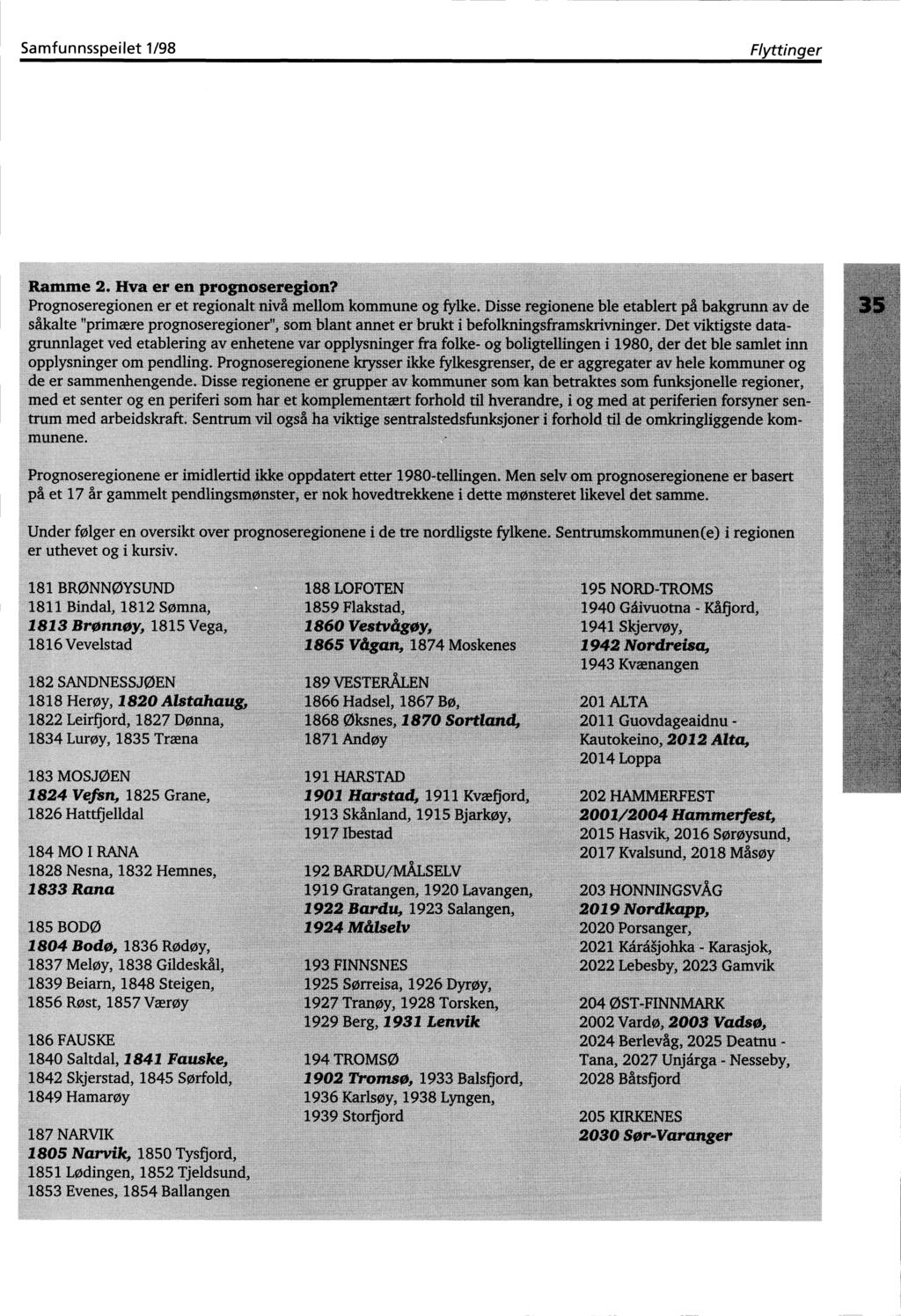 Samfunnsspeilet 1/98 Flyttinger Ramme 2. Hva er en pro Prognoseregionen er et region såkalte nprimære prognosere' grunnlaget ved etablering av e opplysninger om pendling. Pr de er sammenhengende.