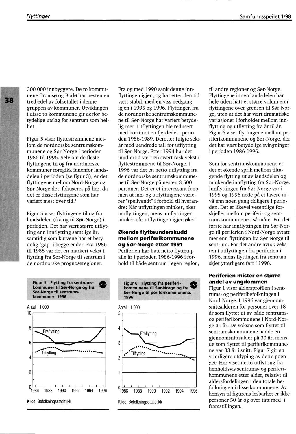 Flyttinger Samfunnsspeilet 1/98 300 000 innbyggere. De to kommunene Tromso og Bodo har nesten en tredjedel av folketallet i denne gruppen av kommuner.