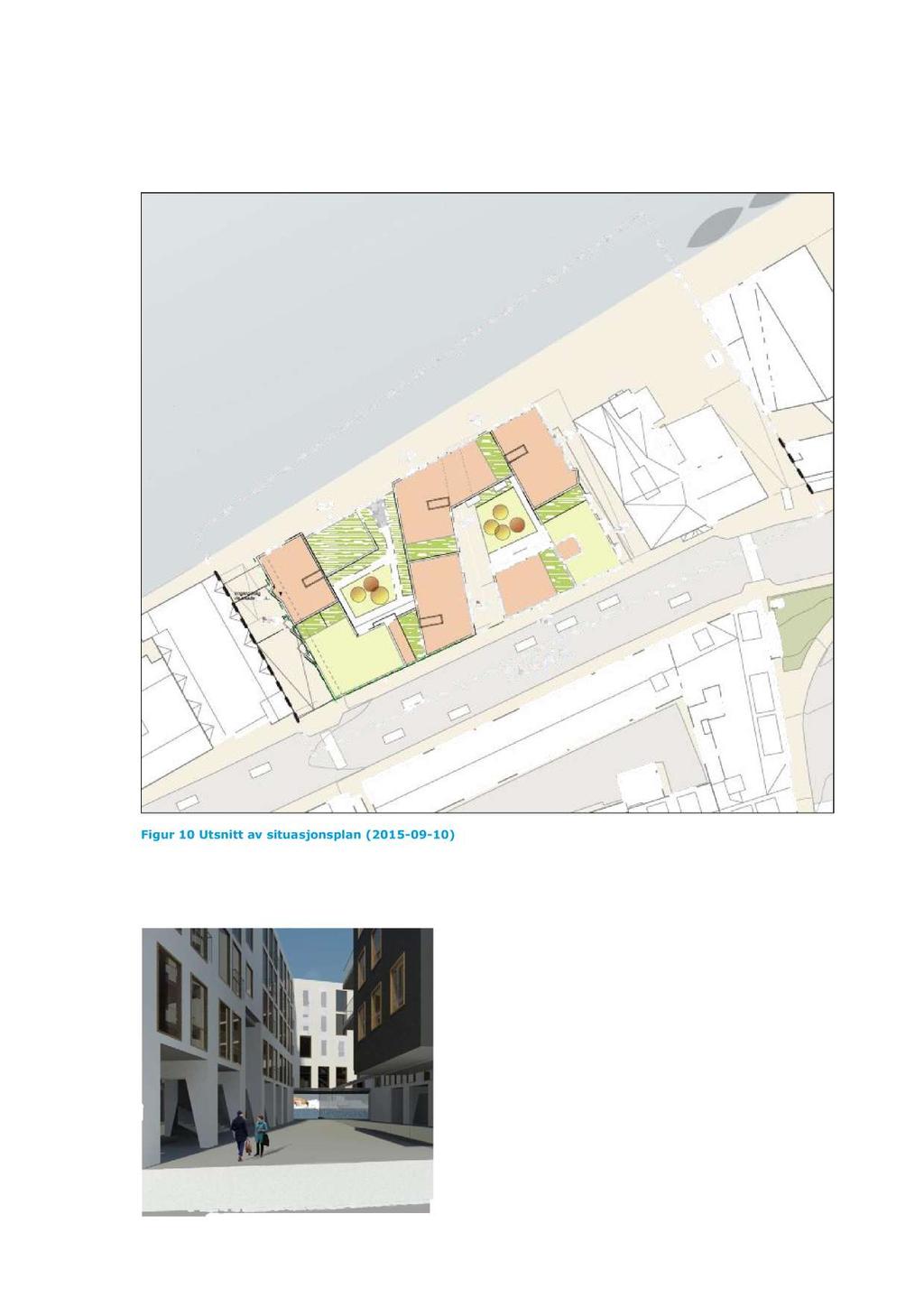 SJØGATA 29-33 I BODØ 9 3.5 Situasjonsplan Figur 10 Utsnitt av situasjonsplan (2015-09-10) Situasjonsplanen viser tiltaket i forhold til omkringliggende bebyggelse.