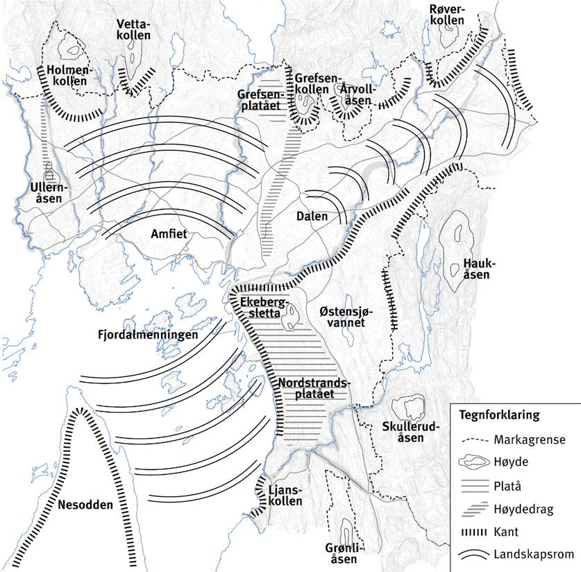 Kart 3.3 Sentrale visuelle landskapstrekk og romdannende landskapsformer. 3.2.