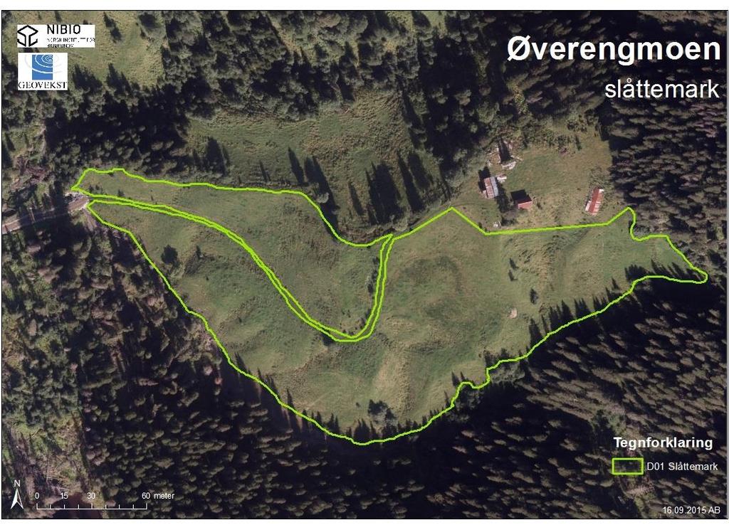 Vedlegg 1 Kart med arealavgrensning Figur 1. Arealavgrensning av slåttemarka på Øverengmoen.