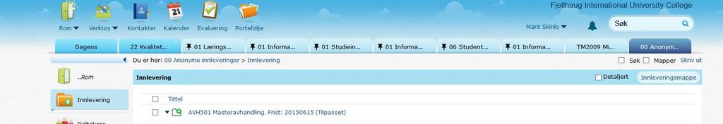 Klikk på innleveringsmappen og velg den mappen som har rett emnekode. Dette er mappen du skal laste opp oppgaven til.