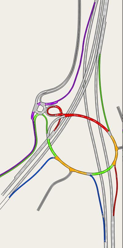 Dette medfører et annet mønster for påkjøring til E6/E18 i nordgående retning. E18 har gjennomgående to felt som føres under E16 i sydgående retning.