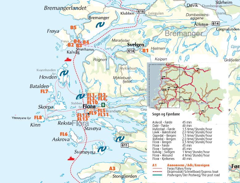 Sweco Norge AS Figur 11-1. Kart fra Reiseguide 2011, Fjordkysten. Oransje nummer viser hvor reiselivet har tilbud/produkter som er omtalt i reiseguiden.