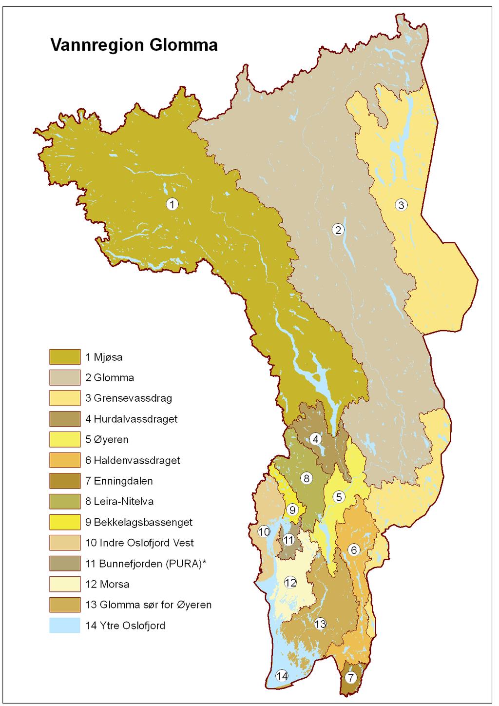 7. STATUS FOR VANNMILJØ Norge er delt inn i 11 vannregioner, som i sin tur er delt inn i vannområder. Det er over 100 slike vannområder i Norge. Vannområdene kan igjen være inndelt i vannforekomster.