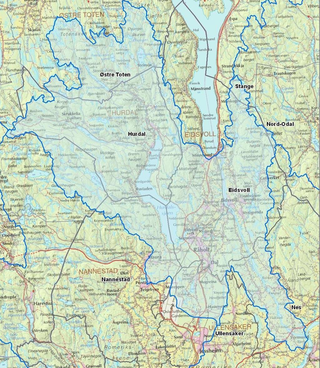 7.1 VANNOMRÅDET HURDALSVASSDRAGET/VORMA Vannområdet Hurdalsvassdraget/Vorma omfatter arealer i ni kommuner i Akershus, Oppland og Hedmark fylker. Totalt areal er 980 km².