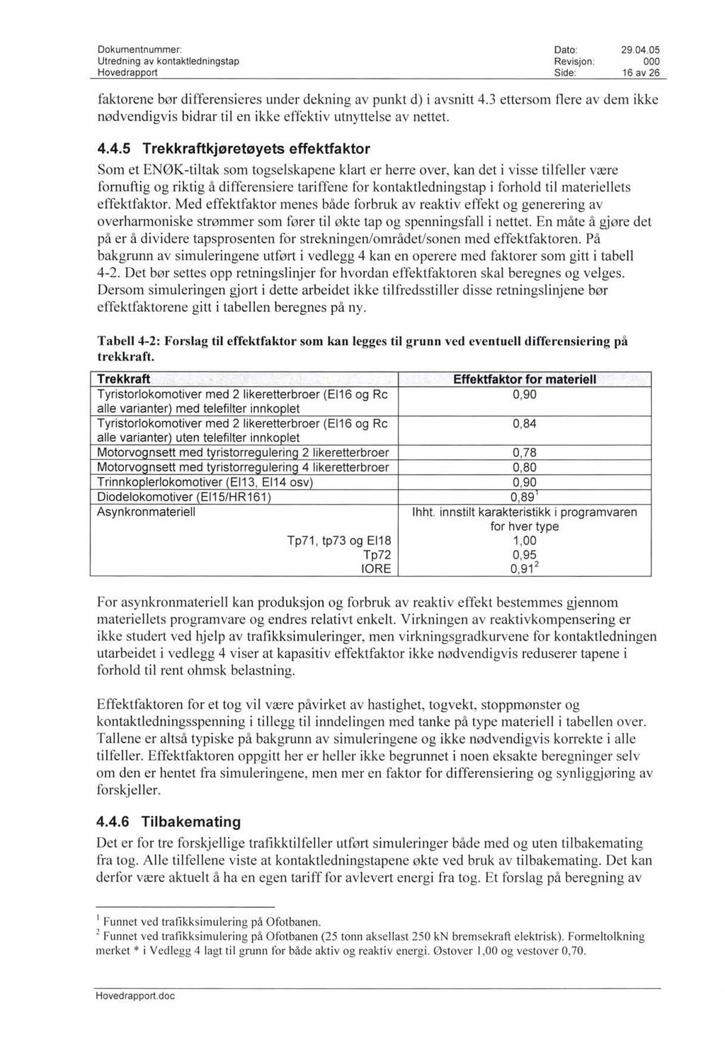 Utredning av kontaktledningstap Hovedrapport Revisjon : 16 av 26 faktorene bør differensieres under dekning av punkt d) i avsnitt 4.