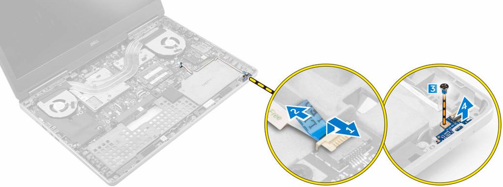 k. HDD-kabel l. tastatur m. harddisk n. bunndeksel o. batteri p. batterideksel q. SD-kort 5. Følg fremgangsmåten i Etter at du har arbeidet inne i datamaskinen. Ta ut LED-kortet 1.