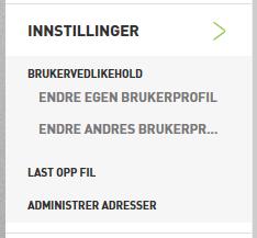 Innstillinger. Det er to menyoppføringer for innstillinger. Den som ligger innunder "Innlogging" tar deg rett til endring av egen brukerprofil.