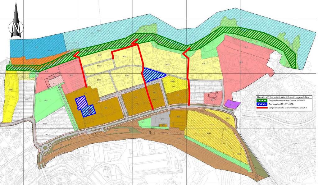 Finansieringsmodell felles infrastruktur Områdeplan Sørumsand 9 Nedenstående kart viser hvor fellestiltakene er lokalisert.