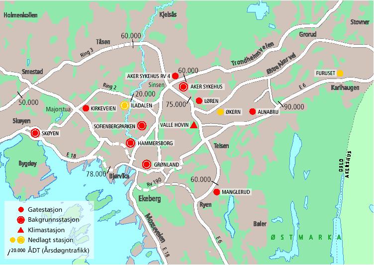 FIGUR 1. PLASSERING AV MÅLESTASJONER I 24.