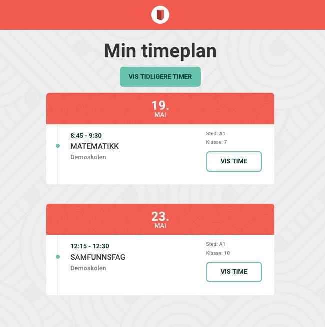 Rød fane: Min timeplan 1 Her har du oversikt over dine timer.