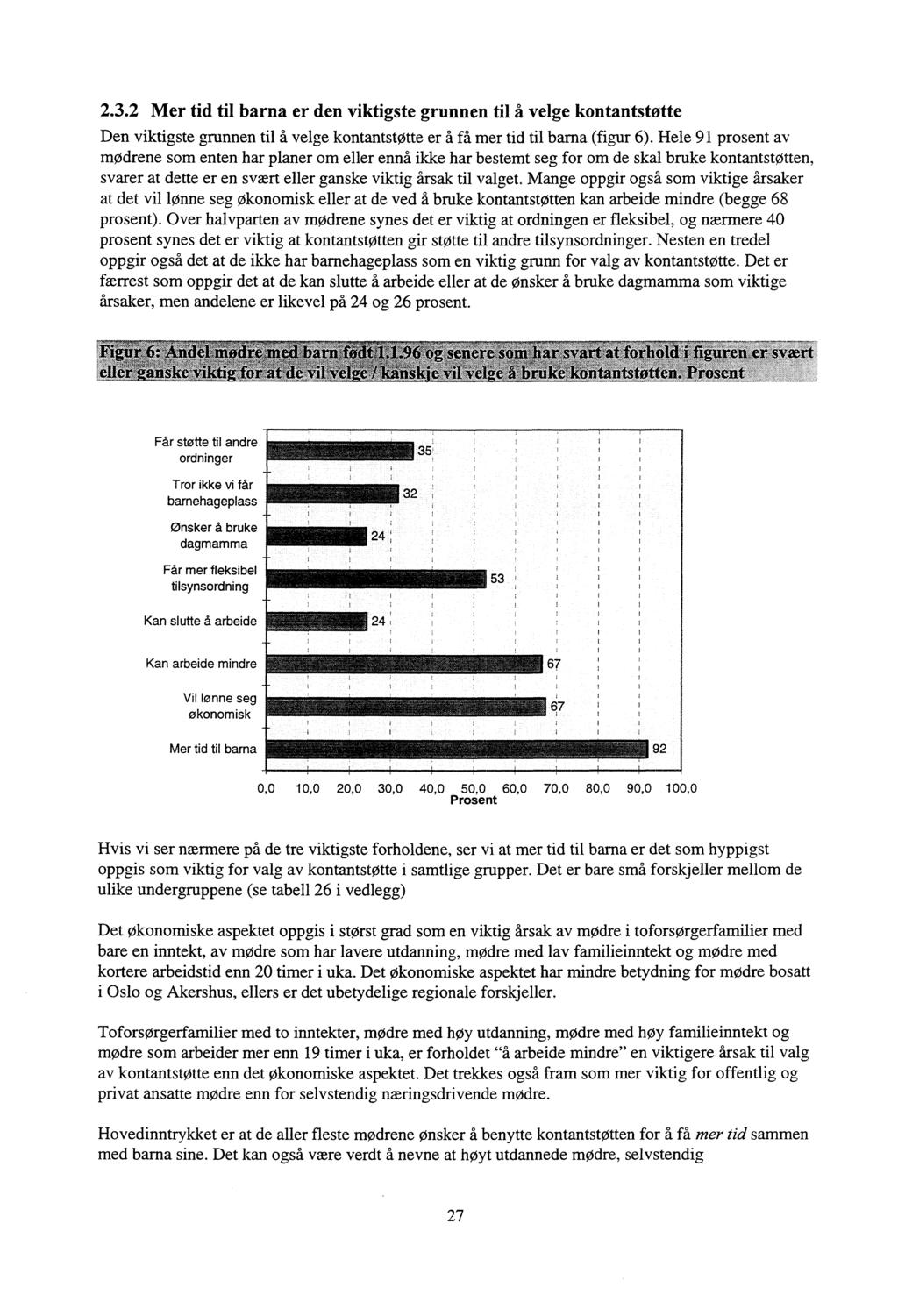 . 2.3.2 Mer tid til barna er den viktigste grunnen til å velge kontantstøtte Den viktigste grunnen til å velge kontantstøtte er å få mer tid til barna (figur 6).