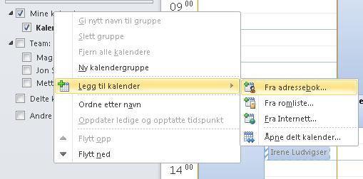 Legge til andres kalendere Høyre klikk Mine