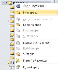 Mapper For å lage en ny mappe, høyreklikker en på «Innboks» for deretter å velge «Ny mappe» - Mapper kan blant annet brukes til å lagre mail fra bestemte personer, prosjekter,