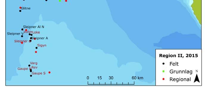 1.3 Status for regionen På bakgrunn av sedimentkarakteristikk og resultatene fra de kjemiske analysene fra de regionale stasjonene er regionen delt inn i tre subregioner (kart under): Nordlig