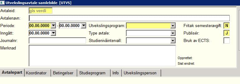 Når du skal registrere ein ny avtale må du fyrst trykke på knappen Reg. for å kome over i registreringsmodus, vel deretter Ny rad.