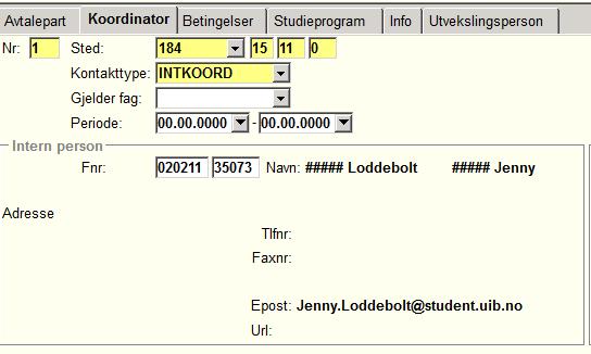 Merk at adressefelta til høgre i underbiletet vert låst dersom du oppgjev fødselsnummer til koordinatoren.