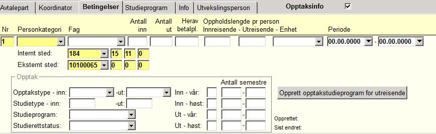 Betingelser Underbiletet Betingelser vert nytta for å registrere informasjon som har med kva fag avtalen gjeld for, kva gruppe personar som kan nytte avtalen, om den er meint for innreisande og/eller