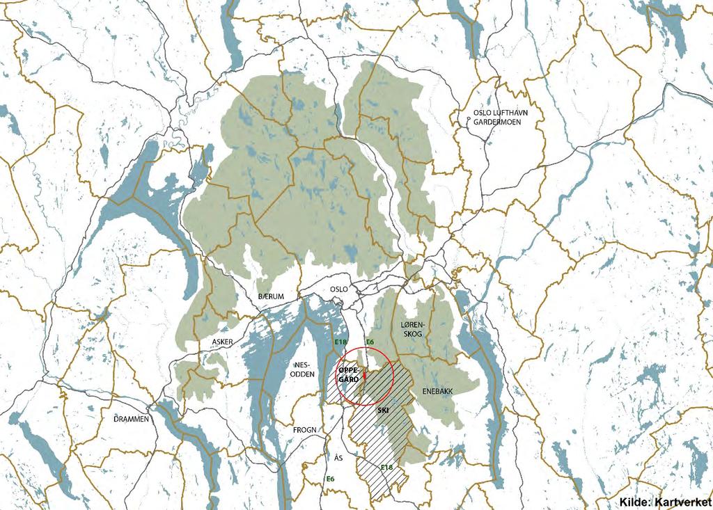 3 PLANOMRÅDET 3.1 Beliggenhet og størrelse 3.1.1 Beliggenhet i Osloområdet Planområdet ligger på Taraldrud, nordvest i Ski kommune, på grensen mot Oppegård kommune i vest.