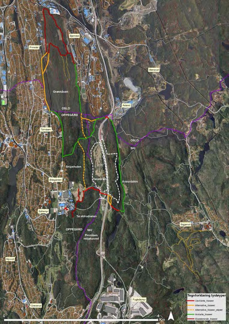 Figur 4-2 Planlagt utvidet tur- og løypenett på og ved Grønliåsen.