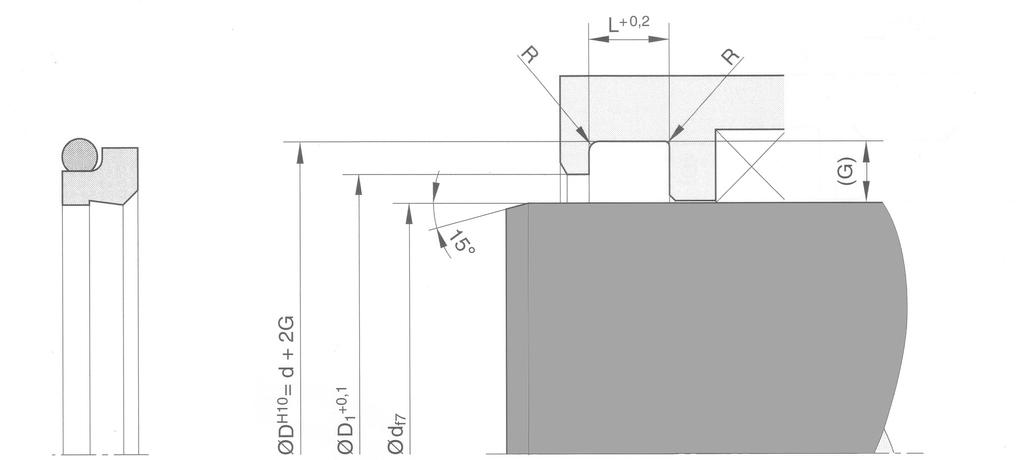 Hydraulikktetninger - Avskraper - PTFE Driftsbetingelser Temperatur - 40 C til +200 C (avhengig av o-ring materialet) Hastighet 4 m/s Materiale Bronsefylt PTFE Avskraper kan monteres i et lukket spor