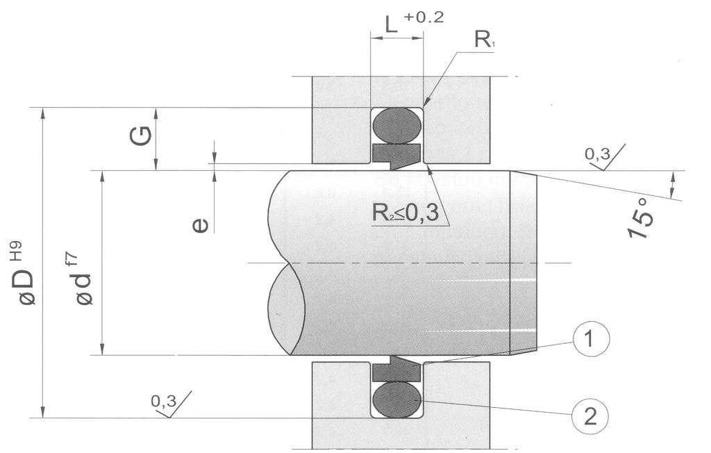 Hydraulikktetninger - Stangtetning - PTFE Driftsbetingelser Trykk 40 MPa (400 bar), 600 bar ved å minske spalten(e)