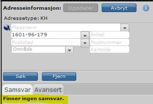 Adresse i rød skrift: I enkelte tilfeller er adresseforslag allerede fylt inn og står med rød skrift.
