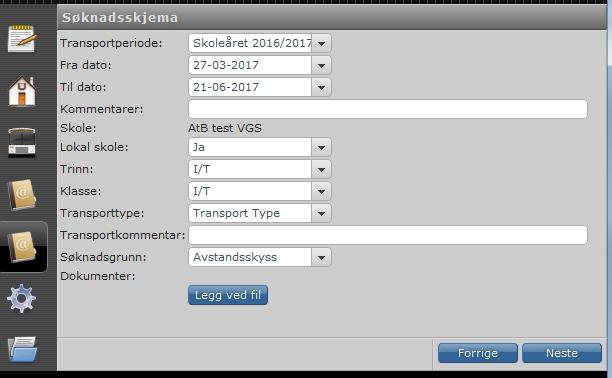 Adressen vil da legges til slik det er vist under, og man kan trykke «Neste» for å komme videre: 5. Søknadsskjema Etter at eleven har blitt registrert med personalia, adresse, holdeplass, og evt.