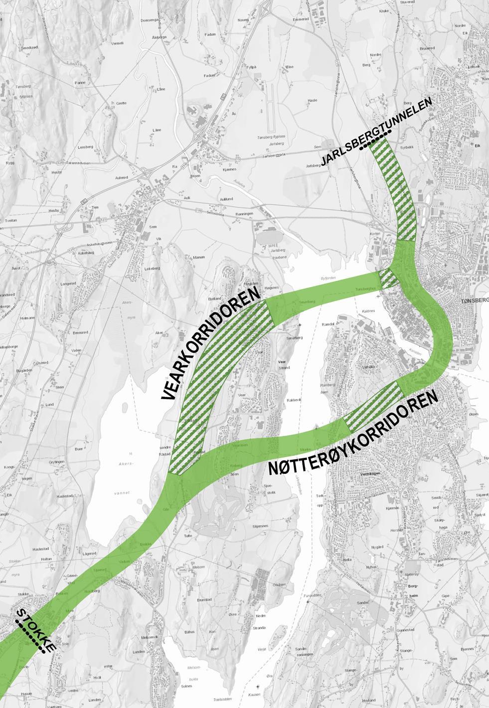 Tønsberg Stokke Vearkorridoren og Nøtterøykorridoren: Kort reisetid på strekningen Tønsberg- Stokke Unngår utfordringene med middelalderbyen der risikoen for grunnvannssenking og setningsskader er