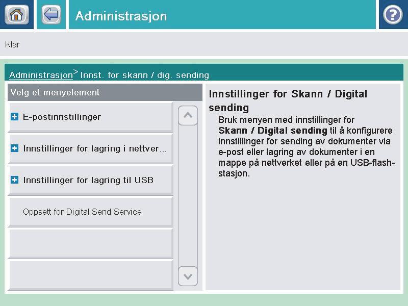 3. Velg kategorien med skanne- og sendeinnstillinger som du vil