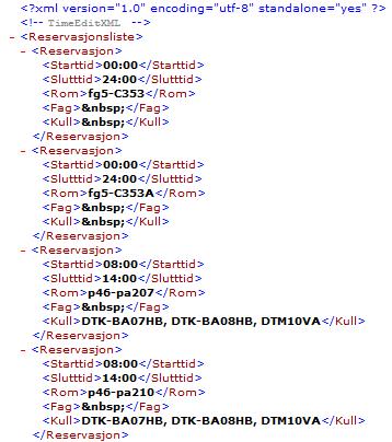 Figur 9: Utsnitt av XML-fil 6.2 Iterasjon 1 Oppgaver: Opprette en database. Skrive algoritmer for filtrering av data.