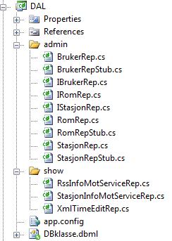 prosjektet er på samme måte som Model-prosjektet kategorisert under tilhørende deler av applikasjonen. Figur 17: DAL Datalaget i RomSys har som oppgave å håndtere data fra forskjellige kilder.