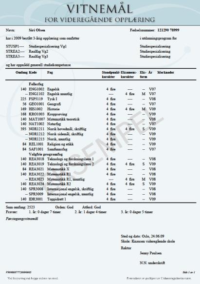 Fag som avsluttes på VG1 (føres på vitnemålet) ST Naturfag Samfunnsfag Geografi Engelsk