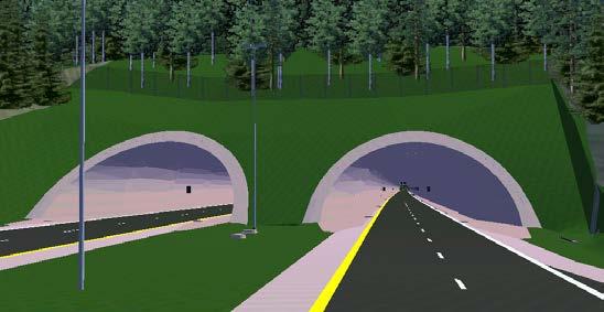 Samtlige portalområder i begge tunneler har to parallelle betongportaler. Portalmunningene er utført med en jevn skrå overgang mellom portaltak og vegbane.