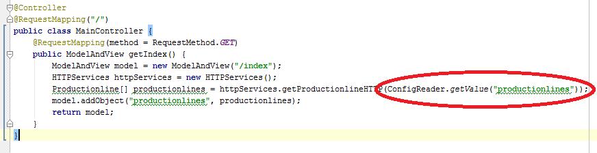 I eksemplet under ser vi at variablen productionlines er lik http://tctest.nb.no:8110/rest/v1/productionlines.json.