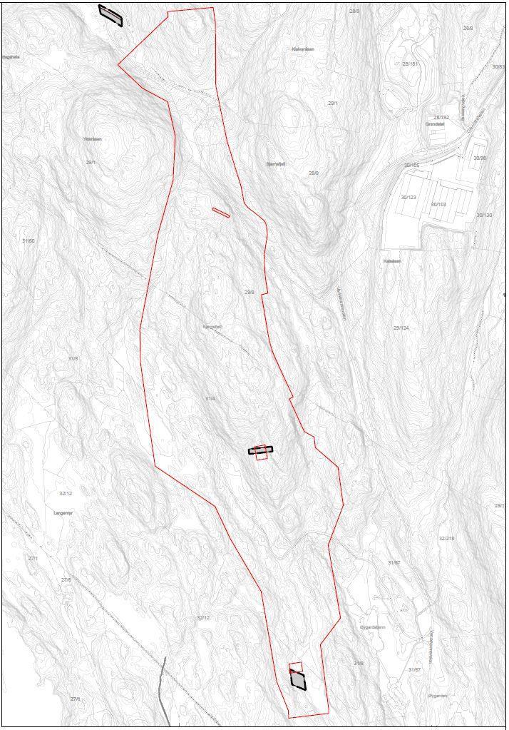 Figur 4. Utsnitt fra gjeldende plankart for vertikalnivå 3, over grunnen, vedtatt 10.5.2014.