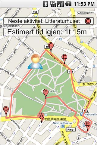 Underveis Kart over ruten Gårute Foreslåtte aktiviteter Nåværende posisjon (GPS)