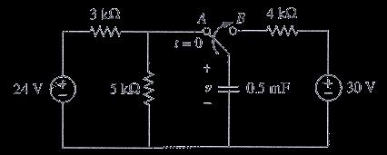 Side 7 av 8 b) I kretsen vist nedenfor har bryteren stått som anvist i posisjon A i lang tid. Ved t = s slås bryteren over i posisjon B. Finn og skisser v(t) for t >.