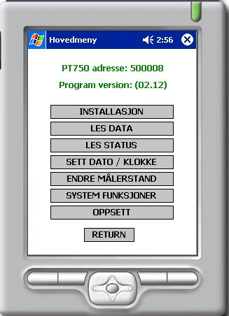 Montasje PoliTerm740/750 13 5.2 Hovedmenyen Ved inngang til hovedmenyen etablerer PDA en kontakt med PT7X0 hvorved adressen leses ut og vises øverst i skjermbildet.