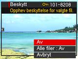 Beskytting av en fil mot sletting (Beskytt) Prosedyre [p] (PLAY) * [MENU] * PLAY-fane * Beskytt På Alle filer: På Beskytter spesifikke filer.