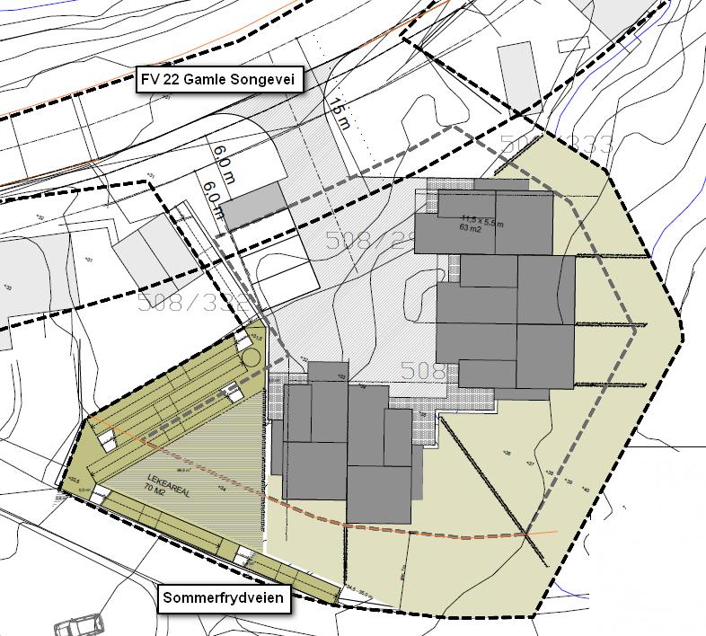 1 INNLEDNING Det planlegges å oppføre 5 eneboliger i Sommerfrydveien 3 på Gnr./Bnr. 508/149, i Arendal kommune. Situasjonsplan er vist i figur 1.