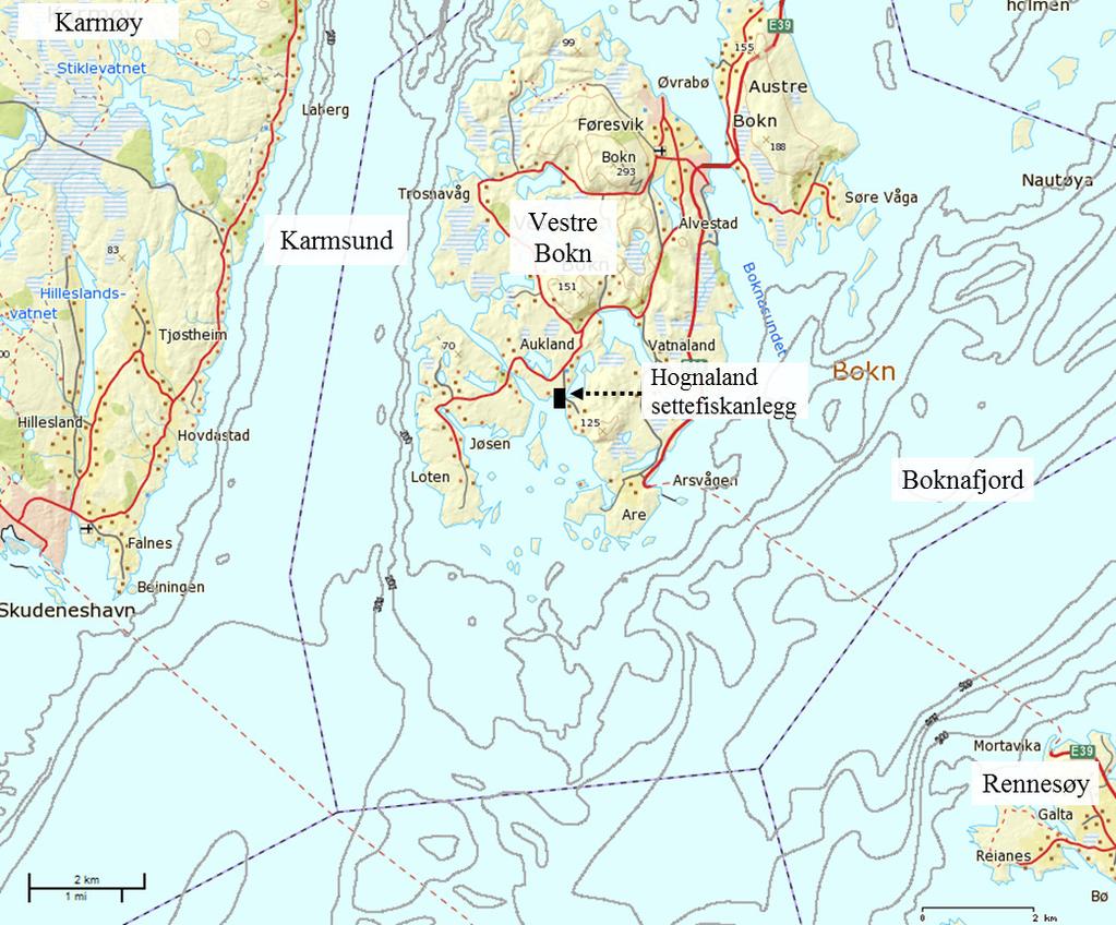 OMRÅDE OG LOKALITETSBESKRIVELSE Grieg Seafood Rogaland AS avd. Hognaland har et ca 50 m langt utslipp til sjø innerst i vannforekomsten Sunnalandsstraumen Drevsund (fjordkatalognummer 02.