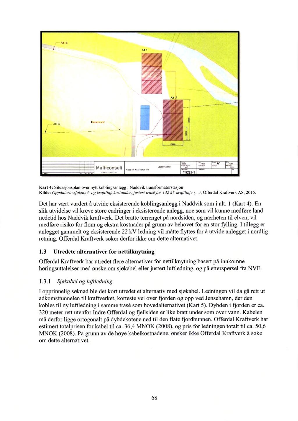 I Mulnconsull 119263-1 Kart 4: Situasjonsplan over nytt koblingsanlegg i Naddvik transfonnatorstasjon Kilde: Oppdaterte sjakahel- og krafflinjekostander.