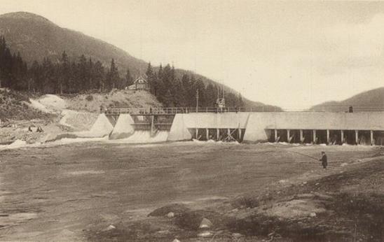 Tinnosdammen Denne dammen ble bygget i forbindelse med utbyggingen av Svælgfos kraftstasjon I i 1907.