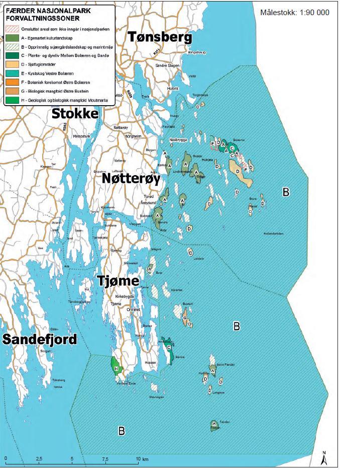 Foto: Birgit Broso Færder nasjonalpark Særtrekk Ligger ved kysten og omfatter store sjøarealer 325 km2 av i alt 340 km2 3 forvaltningssoner (kartet ikke korrekt) Rikt biologisk mangfold 200